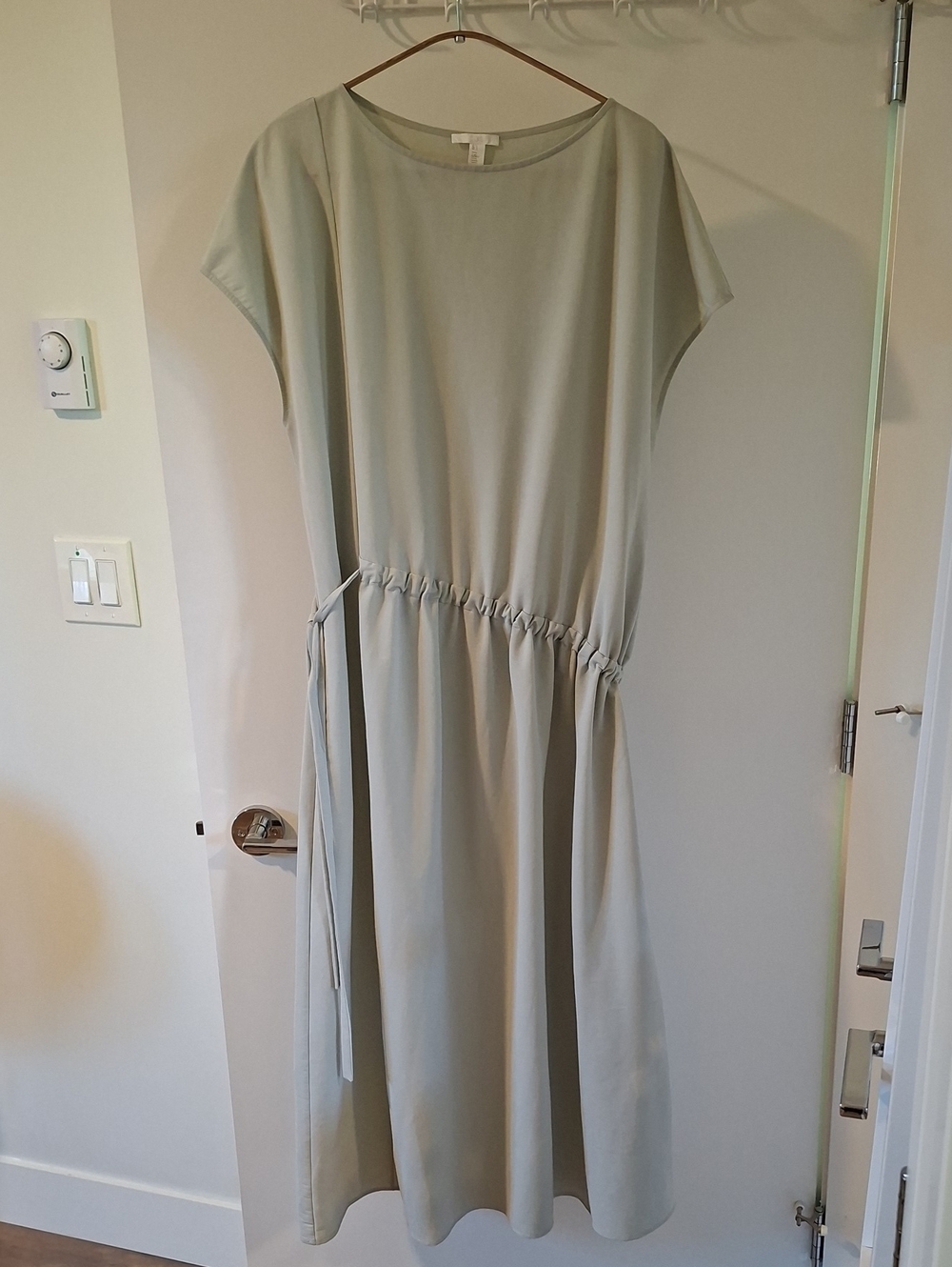 COS Minimalist Sage Green Cotton Asymmetrical Tie-waist Maxi Dress (Size L)